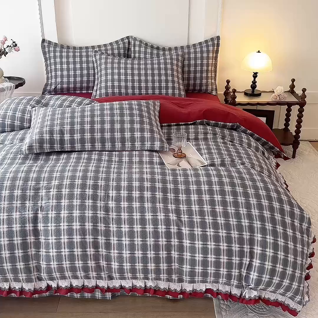 91家纺网 家纺一手货源 找家纺 韩约家纺 2025秋冬加厚1双层刺绣花边床单款棉麻四件套 格调