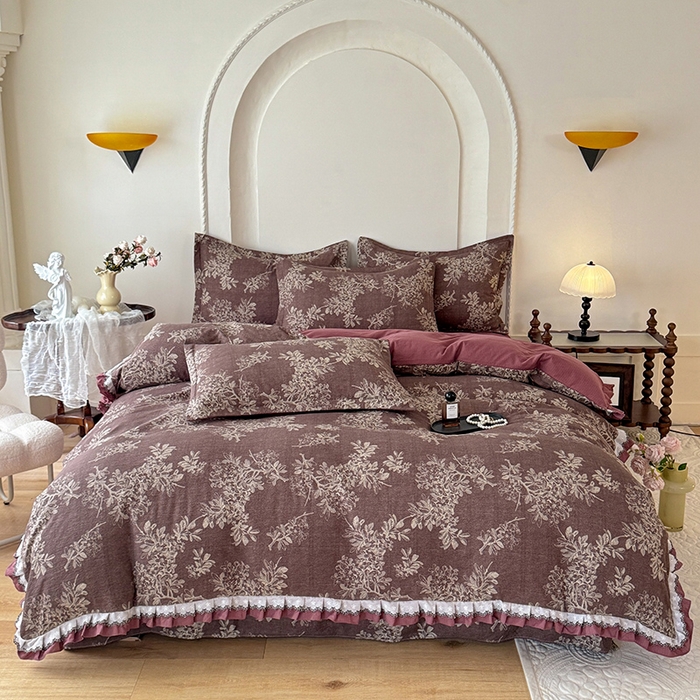 91家纺网 家纺一手货源 找家纺 韩约家纺 2025秋冬加厚1双层刺绣花边床单款棉麻四件套 千寻