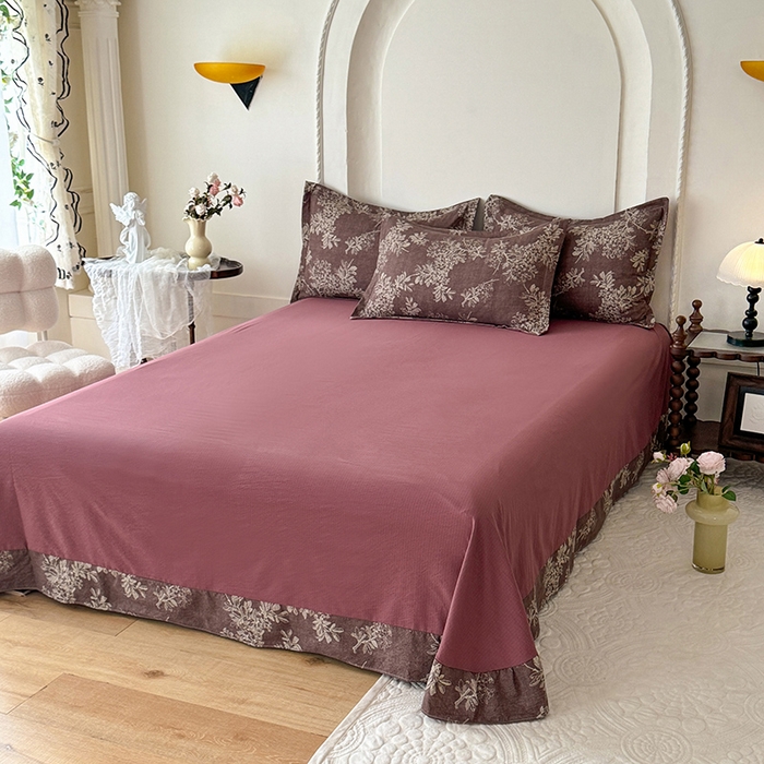 91家纺网 家纺一手货源 找家纺 韩约家纺 2025秋冬加厚1双层刺绣花边床单款棉麻四件套 千寻