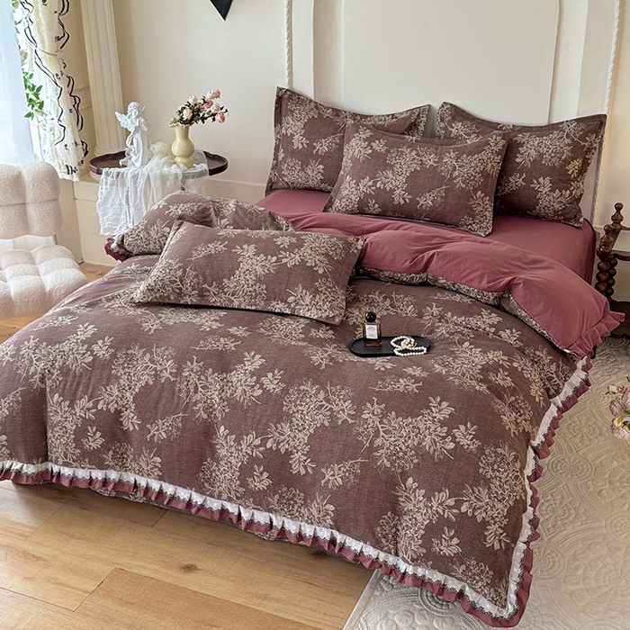 91家纺网 家纺一手货源 找家纺 韩约家纺 2025秋冬加厚1双层刺绣花边床单款棉麻四件套 千寻