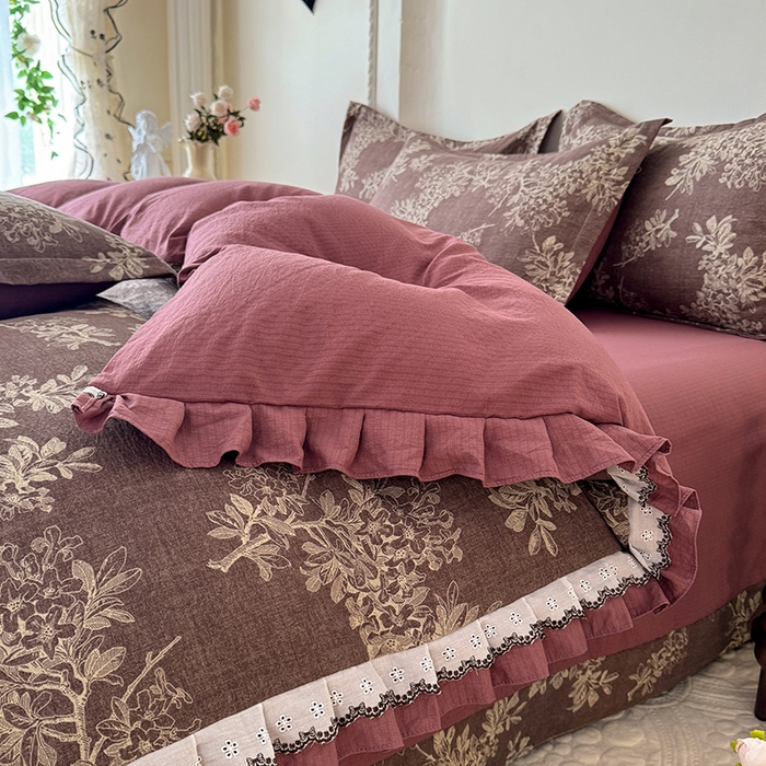 91家纺网 家纺一手货源 找家纺 韩约家纺 2025秋冬加厚1双层刺绣花边床单款棉麻四件套 千寻