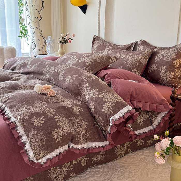 91家纺网 家纺一手货源 找家纺 韩约家纺 2025秋冬加厚1双层刺绣花边床单款棉麻四件套 千寻