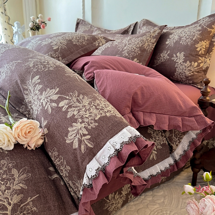 91家纺网 家纺一手货源 找家纺 韩约家纺 2025秋冬加厚1双层刺绣花边床单款棉麻四件套 千寻