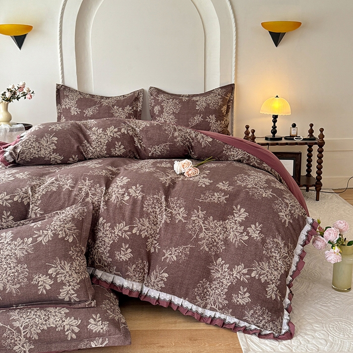 91家纺网 家纺一手货源 找家纺 韩约家纺 2025秋冬加厚1双层刺绣花边床单款棉麻四件套 千寻