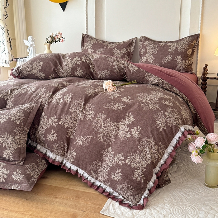 91家纺网 家纺一手货源 找家纺 韩约家纺 2025秋冬加厚1双层刺绣花边床单款棉麻四件套 千寻