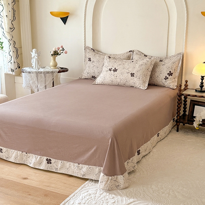 91家纺网 家纺一手货源 找家纺 韩约家纺 2025秋冬加厚1双层刺绣花边床单款棉麻四件套 情陌