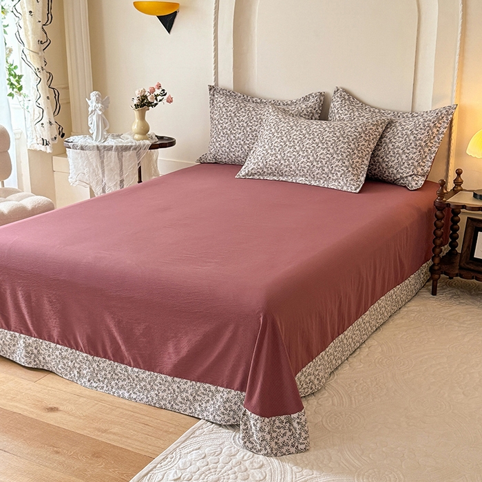 91家纺网 家纺一手货源 找家纺 韩约家纺 2025秋冬加厚1双层刺绣花边床单款棉麻四件套 秋雨