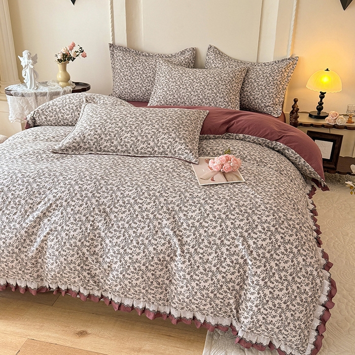 91家纺网 家纺一手货源 找家纺 韩约家纺 2025秋冬加厚1双层刺绣花边床单款棉麻四件套 秋雨