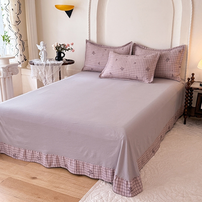 91家纺网 家纺一手货源 找家纺 韩约家纺 2025秋冬加厚1双层刺绣花边床单款棉麻四件套 如约