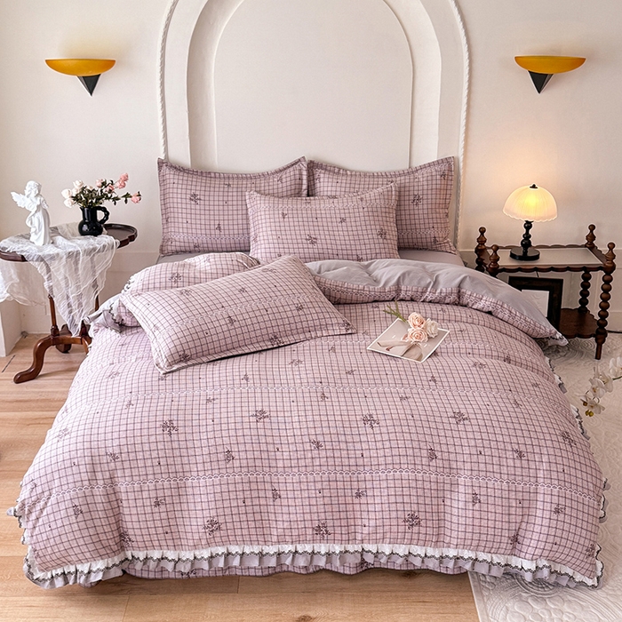 91家纺网 家纺一手货源 找家纺 韩约家纺 2025秋冬加厚1双层刺绣花边床单款棉麻四件套 如约