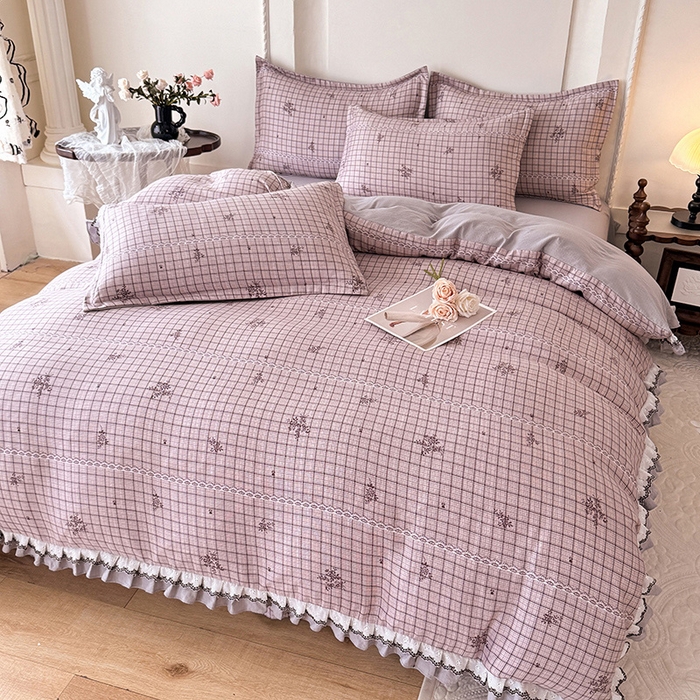 91家纺网 家纺一手货源 找家纺 韩约家纺 2025秋冬加厚1双层刺绣花边床单款棉麻四件套 如约