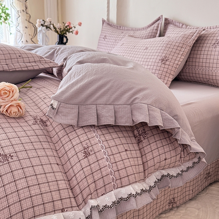 91家纺网 家纺一手货源 找家纺 韩约家纺 2025秋冬加厚1双层刺绣花边床单款棉麻四件套 如约