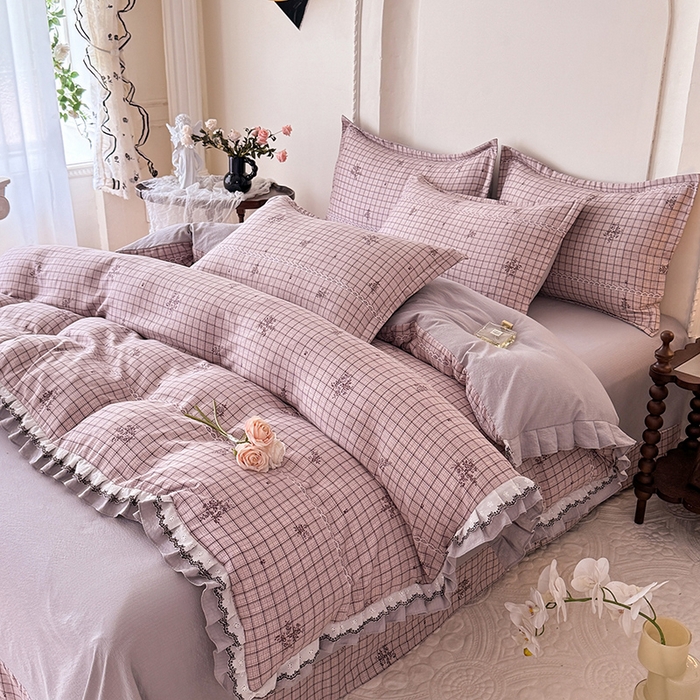 91家纺网 家纺一手货源 找家纺 韩约家纺 2025秋冬加厚1双层刺绣花边床单款棉麻四件套 如约