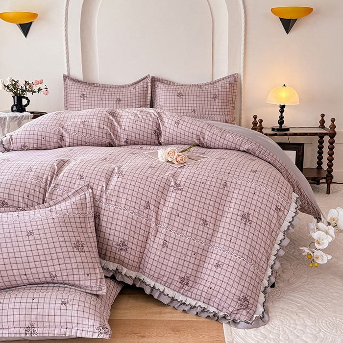 91家纺网 家纺一手货源 找家纺 韩约家纺 2025秋冬加厚1双层刺绣花边床单款棉麻四件套 如约