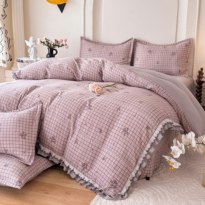 91家纺网 家纺一手货源 找家纺 韩约家纺 2025秋冬加厚1双层刺绣花边床单款棉麻四件套 如约