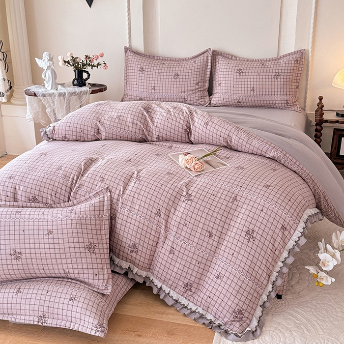 91家纺网 家纺一手货源 找家纺 韩约家纺 2025秋冬加厚1双层刺绣花边床单款棉麻四件套 如约