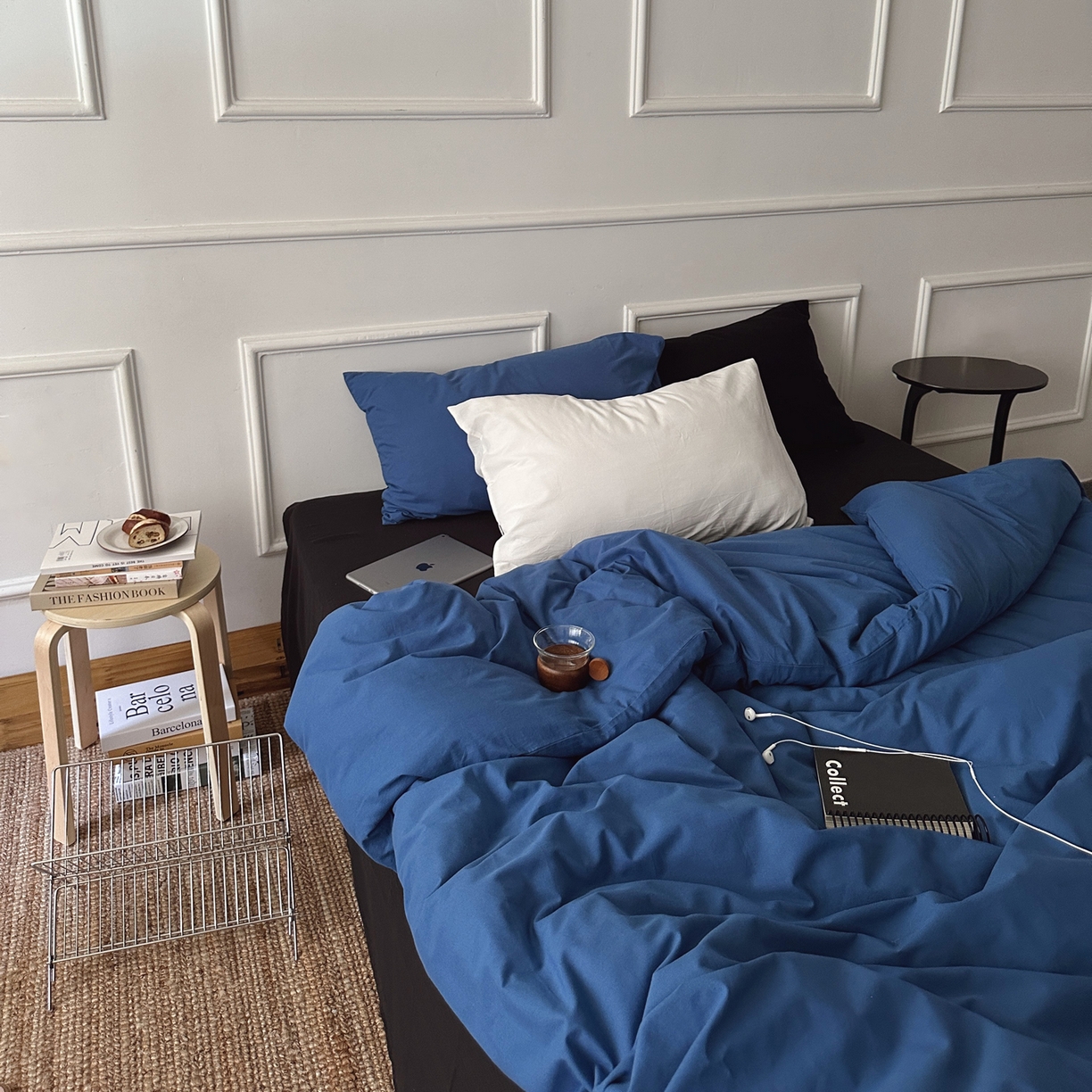 91家纺网 家纺一手货源 找家纺 柚可家居 2025新款40支色织水洗棉四件套-深海秘境第二组 深海秘境（枕套白色+黑色）