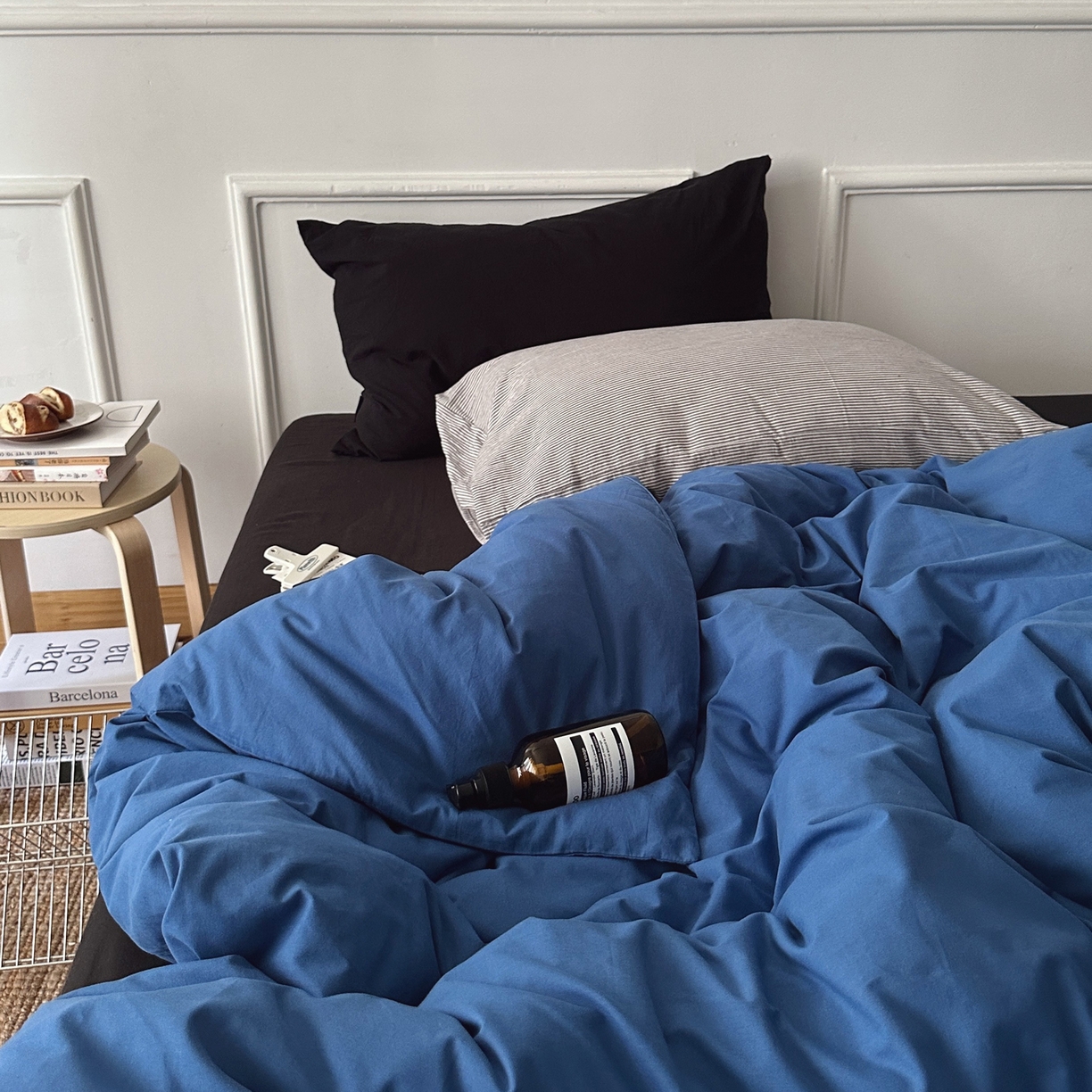 91家纺网 家纺一手货源 找家纺 柚可家居 2025新款40支色织水洗棉四件套-深海秘境第二组 深海秘境（枕套细灰条纹+黑色）