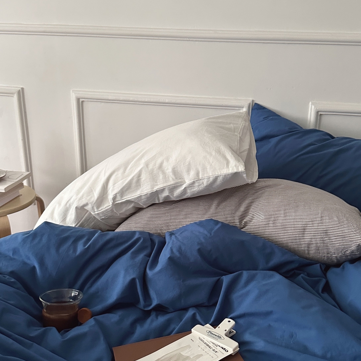 91家纺网 家纺一手货源 找家纺 柚可家居 2025新款40支色织水洗棉四件套-深海秘境第二组 深海秘境（枕套越蓝+白色）