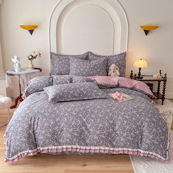 91家纺网 家纺一手货源 找家纺 韩约家纺 2025秋冬加厚1双层刺绣花边床单款棉麻四件套 婉婷