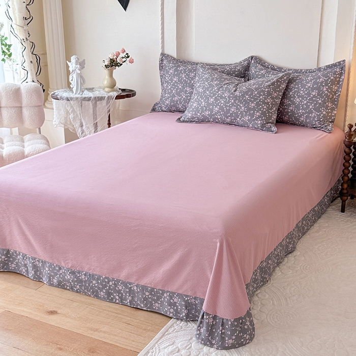 91家纺网 家纺一手货源 找家纺 韩约家纺 2025秋冬加厚1双层刺绣花边床单款棉麻四件套 婉婷