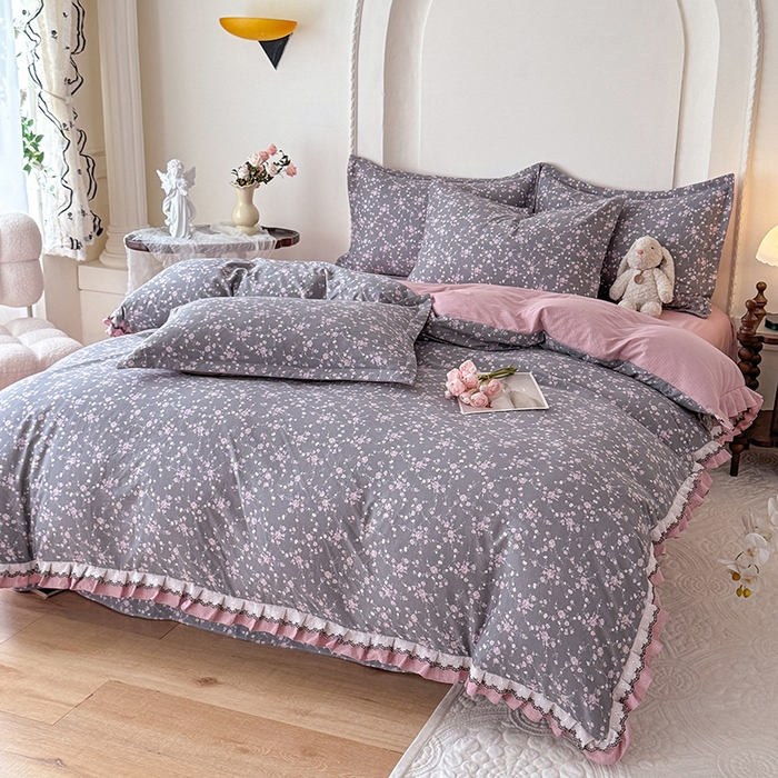 91家纺网 家纺一手货源 找家纺 韩约家纺 2025秋冬加厚1双层刺绣花边床单款棉麻四件套 婉婷