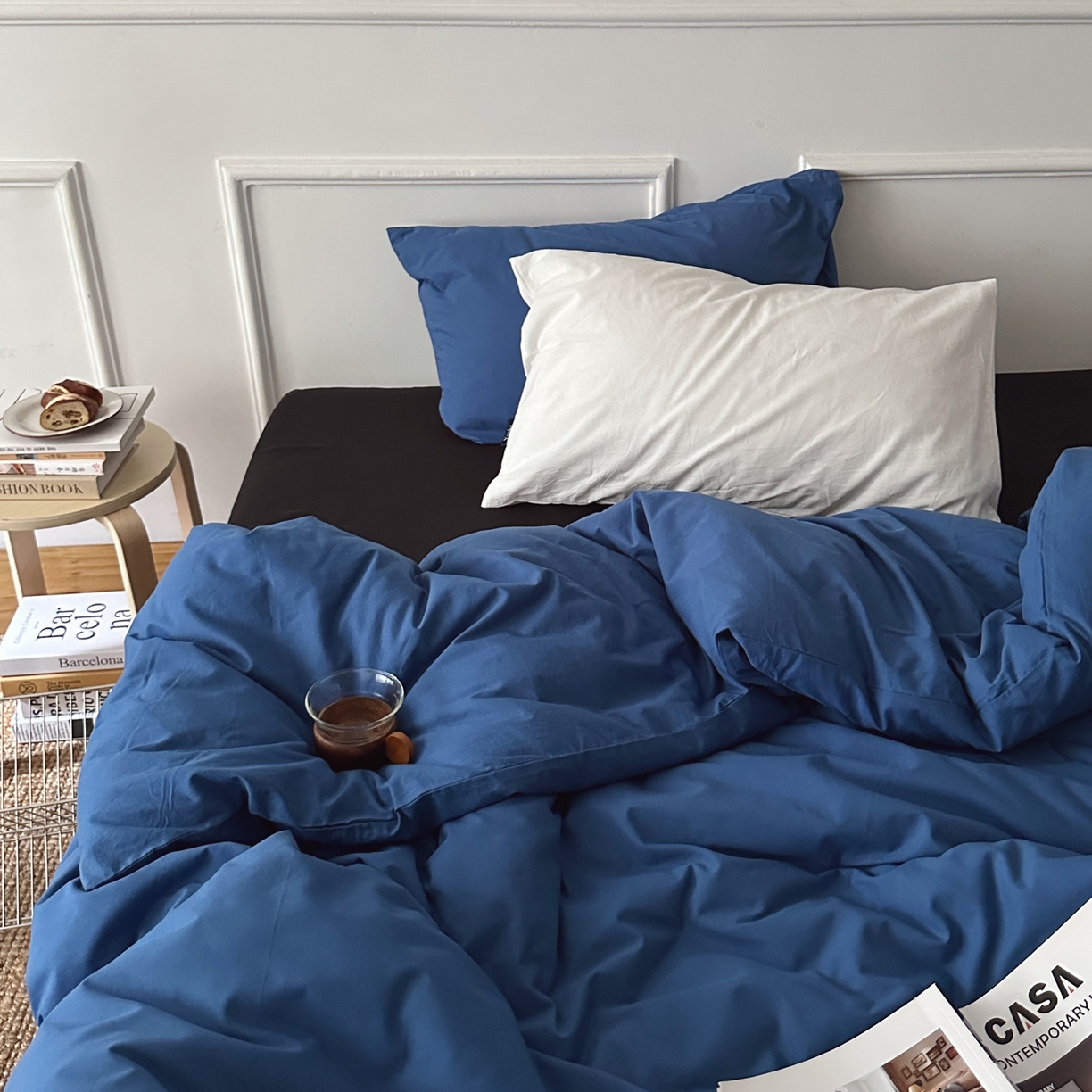 91家纺网 家纺一手货源 找家纺 柚可家居 2025新款40支色织水洗棉四件套-深海秘境第二组 深海秘境（枕套越蓝+白色）