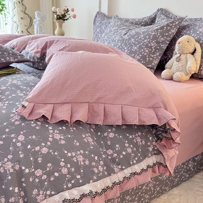 91家纺网 家纺一手货源 找家纺 韩约家纺 2025秋冬加厚1双层刺绣花边床单款棉麻四件套 婉婷