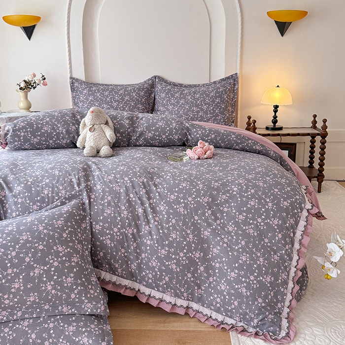 91家纺网 家纺一手货源 找家纺 韩约家纺 2025秋冬加厚1双层刺绣花边床单款棉麻四件套 婉婷