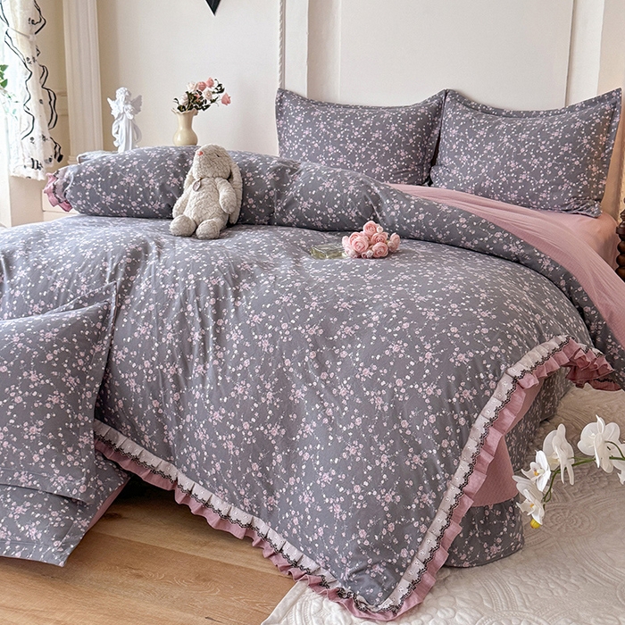 91家纺网 家纺一手货源 找家纺 韩约家纺 2025秋冬加厚1双层刺绣花边床单款棉麻四件套 婉婷