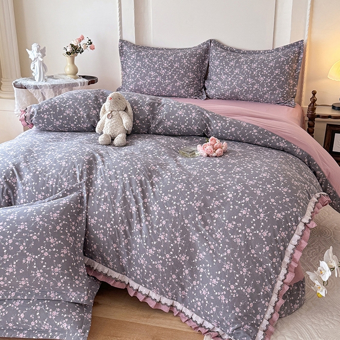 91家纺网 家纺一手货源 找家纺 韩约家纺 2025秋冬加厚1双层刺绣花边床单款棉麻四件套 婉婷