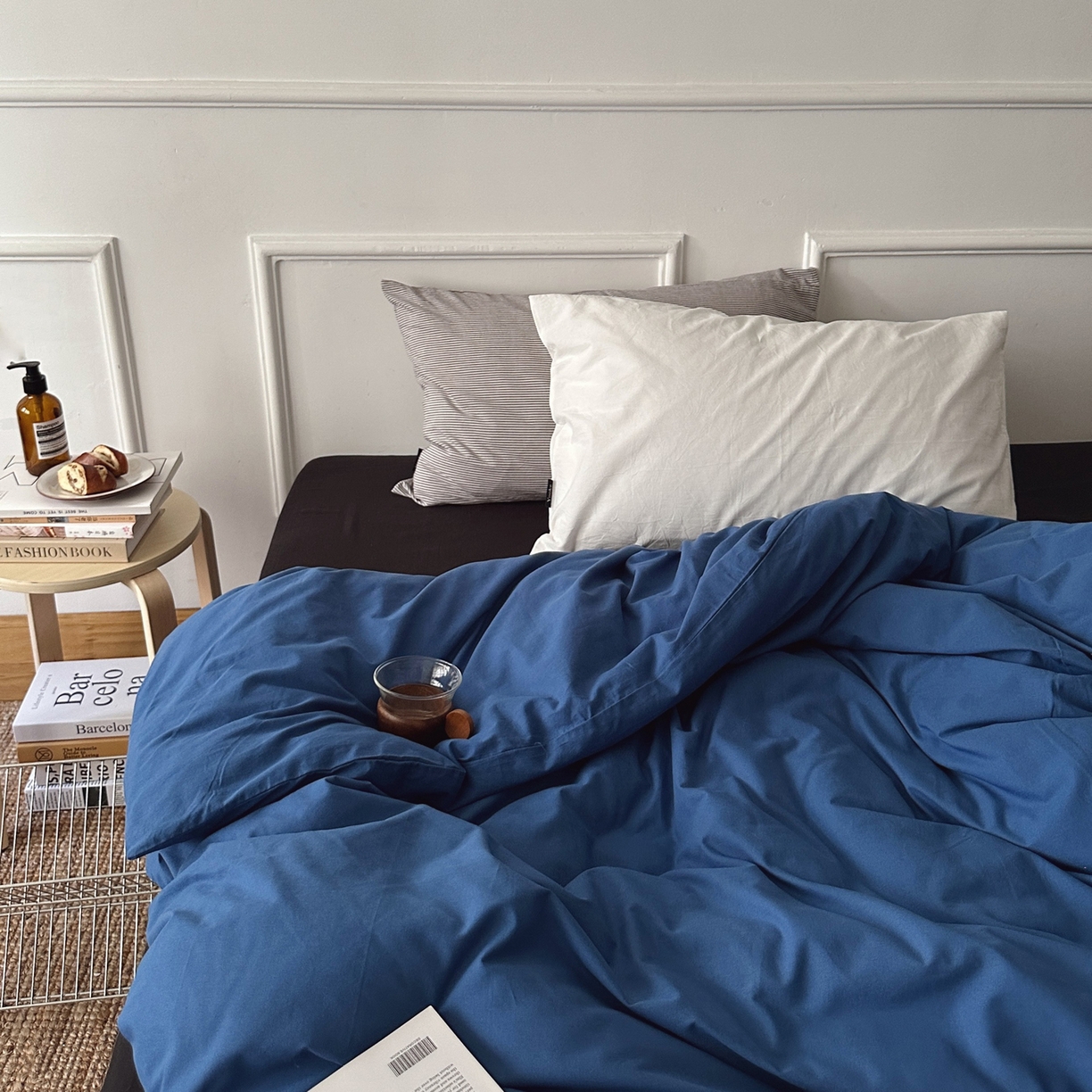 柚可家居 2025新款40支色织水洗棉四件套-深海秘境第二组 深海秘境（枕套细灰条纹+白色）