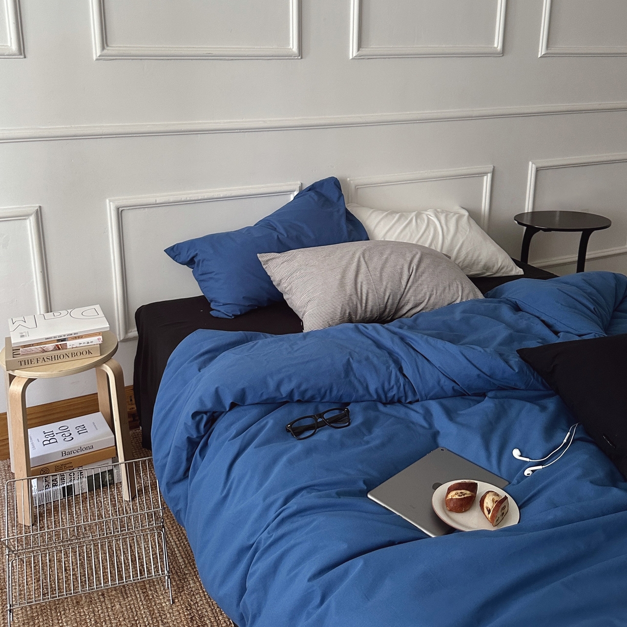 91家纺网 家纺一手货源 找家纺 柚可家居 2025新款40支色织水洗棉四件套-深海秘境第二组 深海秘境（枕套细灰条纹+白色）