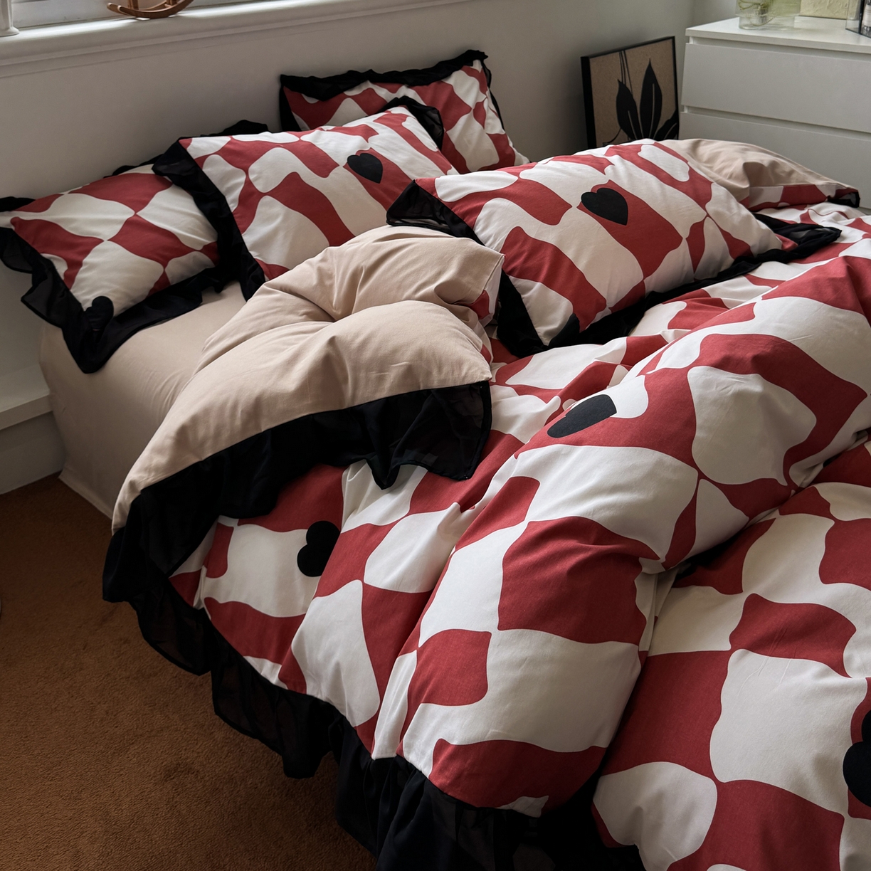 （总）雅居纺家纺 2025新款全棉纯棉赫本风磨毛蕾丝花边四件套-风格二