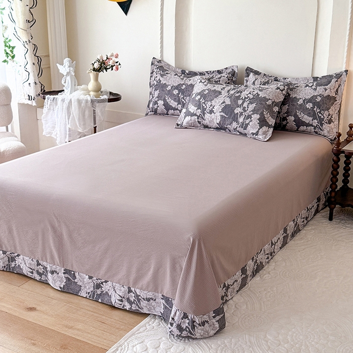 91家纺网 家纺一手货源 找家纺 韩约家纺 2025秋冬加厚1双层刺绣花边床单款棉麻四件套 玉环