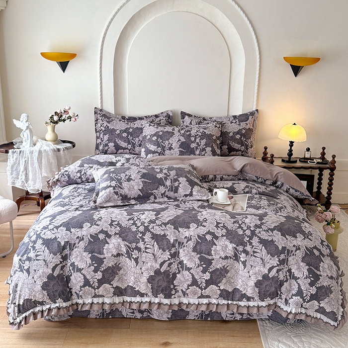 91家纺网 家纺一手货源 找家纺 韩约家纺 2025秋冬加厚1双层刺绣花边床单款棉麻四件套 玉环