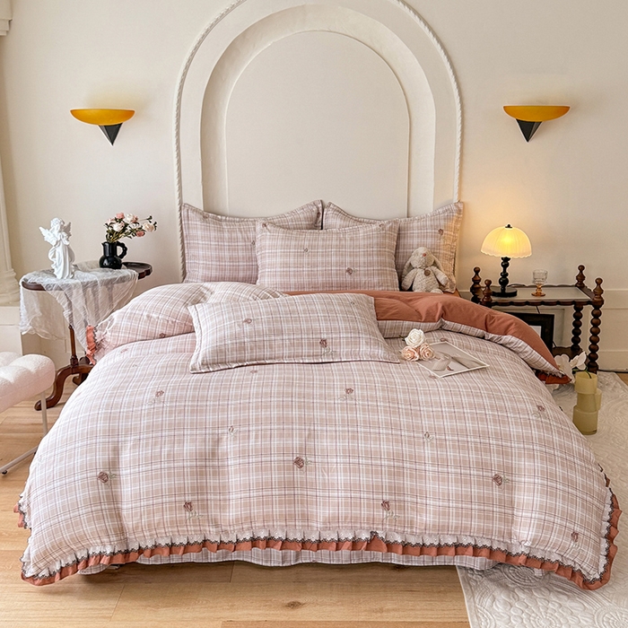 91家纺网 家纺一手货源 找家纺 韩约家纺 2025秋冬加厚1双层刺绣花边床单款棉麻四件套 约定