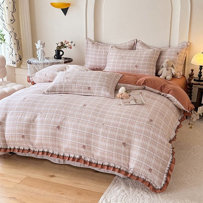 91家纺网 家纺一手货源 找家纺 韩约家纺 2025秋冬加厚1双层刺绣花边床单款棉麻四件套 约定