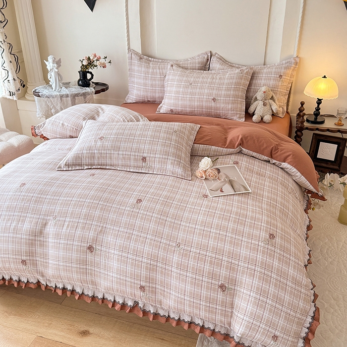 91家纺网 家纺一手货源 找家纺 韩约家纺 2025秋冬加厚1双层刺绣花边床单款棉麻四件套 约定