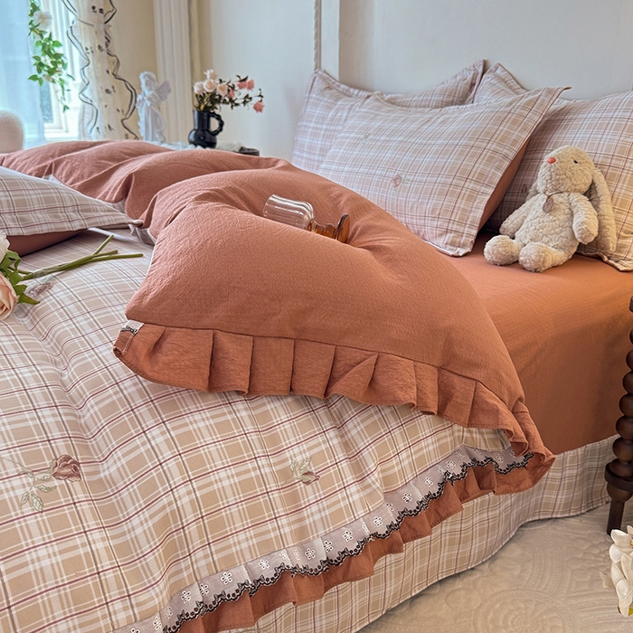 91家纺网 家纺一手货源 找家纺 韩约家纺 2025秋冬加厚1双层刺绣花边床单款棉麻四件套 约定