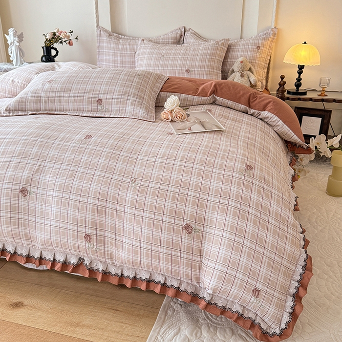 91家纺网 家纺一手货源 找家纺 韩约家纺 2025秋冬加厚1双层刺绣花边床单款棉麻四件套 约定