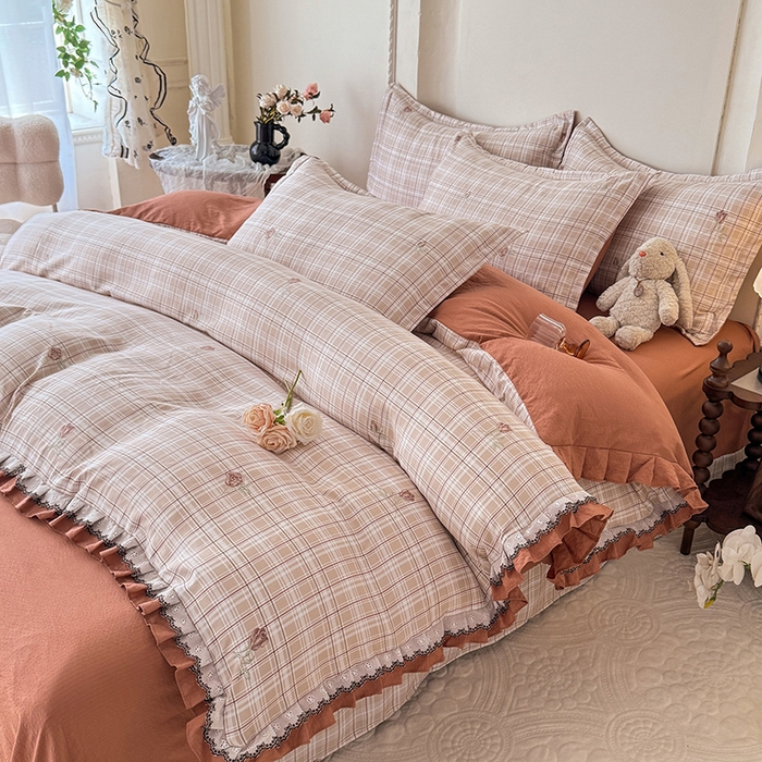 91家纺网 家纺一手货源 找家纺 韩约家纺 2025秋冬加厚1双层刺绣花边床单款棉麻四件套 约定