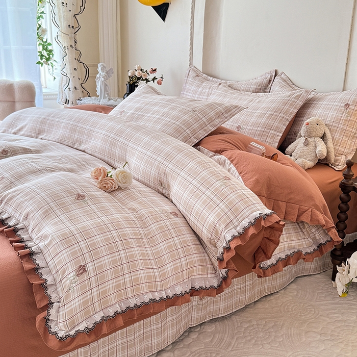 91家纺网 家纺一手货源 找家纺 韩约家纺 2025秋冬加厚1双层刺绣花边床单款棉麻四件套 约定