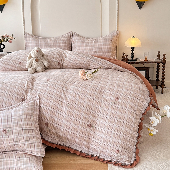 91家纺网 家纺一手货源 找家纺 韩约家纺 2025秋冬加厚1双层刺绣花边床单款棉麻四件套 约定