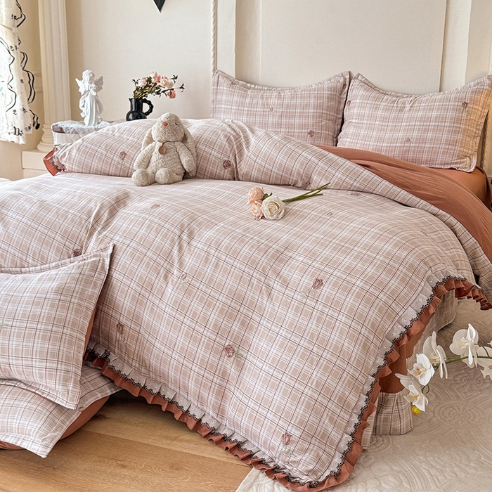 91家纺网 家纺一手货源 找家纺 韩约家纺 2025秋冬加厚1双层刺绣花边床单款棉麻四件套 约定