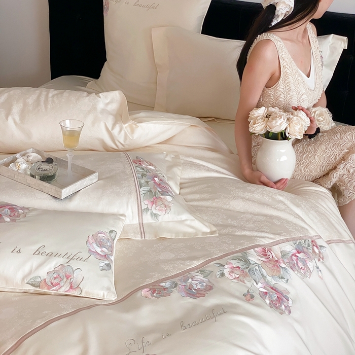 （总）初拾 2025新款100s全棉纯棉小法式刺绣四件套-杜乐丽花园