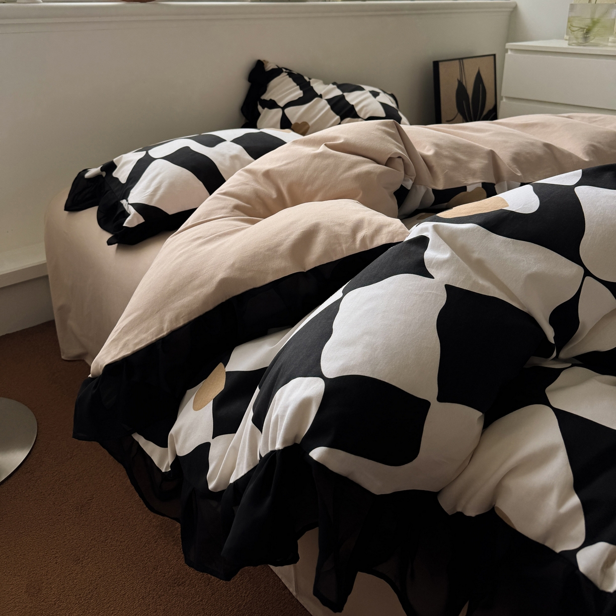 雅居纺家纺 2025新款全棉纯棉赫本风磨毛蕾丝花边四件套-风格二 宝格丽-灰