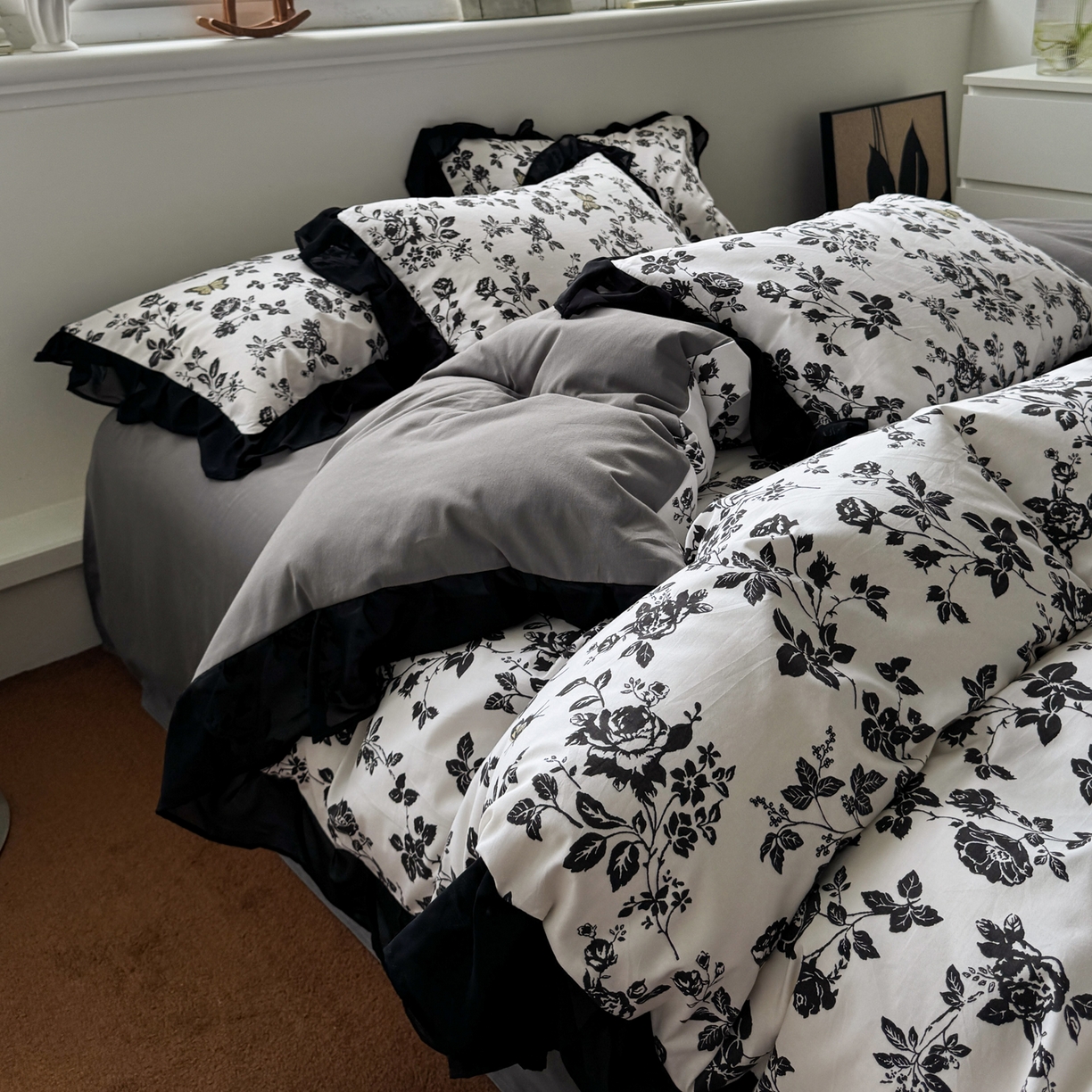 雅居纺家纺 2025新款全棉纯棉赫本风磨毛蕾丝花边四件套-风格二 蝴蝶花语