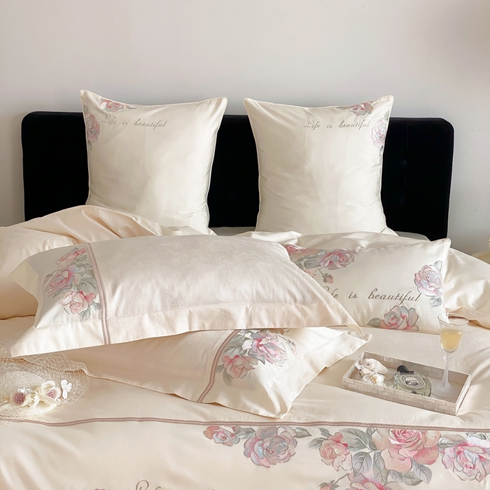 91家纺网 家纺一手货源 找家纺 初拾 2025新款100s全棉纯棉小法式刺绣四件套-杜乐丽花园 杜乐丽花园-奶昔白