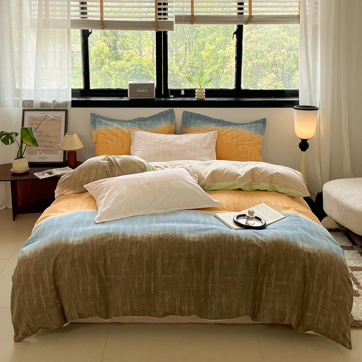 91家纺网 家纺一手货源 找家纺 涵宸家纺 2025新款加厚全棉磨毛印花四件套--罗马系列 场景二 D妙染